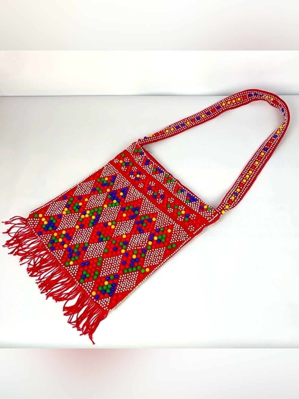 WALBORG Vintage 70s Beaded Multi-Colored Tassel Shoulder Bag